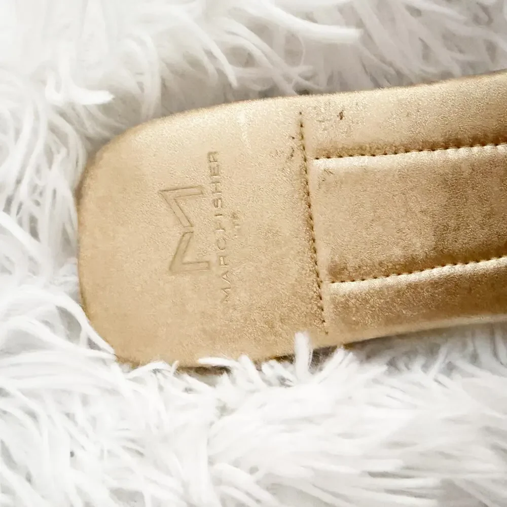 MARC FISHER |‎ Gold Woven Knot Slide Sandals Flat | Size 7.5